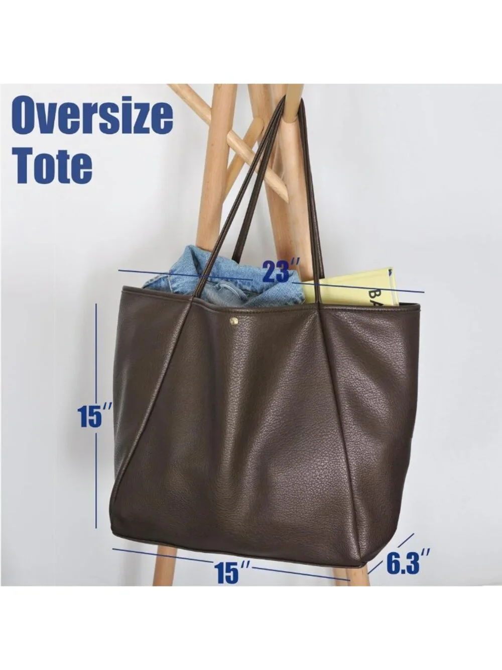 Oversized PU Leather Tote Bag for Women | Stylish Weekender Shopper Purse
